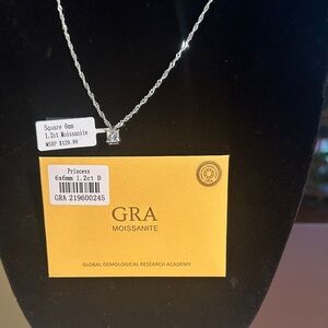6mm Moissanite Square Solitaire Sterling Silver Necklace with 18” chain